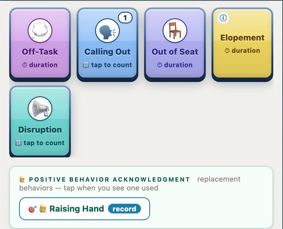 BehaviorLog Pro: a tile for each target behavior, tap to log it